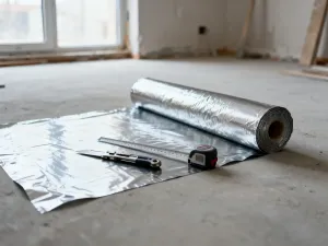 Duże lustro z oświetleniem LED na drewnianej toaletce w minimalistycznej sypialni, tworzące przytulny i elegancki klimat.