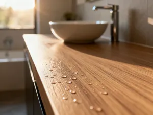 Zbliżenie na wysokiej jakości płytki ceramiczne o błyszczącej fakturze w nowoczesnym, minimalistycznym wnętrzu.