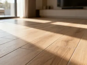 Nowoczesna bateria łazienkowa ze szczotkowanego mosiądzu w minimalistycznym stylu z widocznymi kroplami wody.